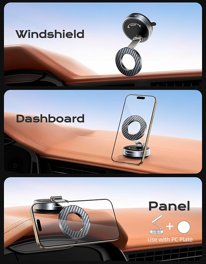 Viccux 2026 Upgraded Vacuum Magnetic Phone Holder for Car [89LB Vacuum Suction+2400GF Strong Magnetic] 360° Adjustable Car Phone Holder for MagSafe, Dashboard Suction Cup Phone Mount for iPhone 17/16