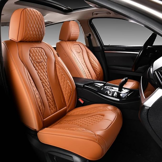 Coverado Seat Covers, Car Seat Covers Full Set, Leather Car Seat Cover, Car Seat Covers Front Seats Back Seat Cover Seat Protector Universal Fit Most Cars (Brown-All, FullSet)