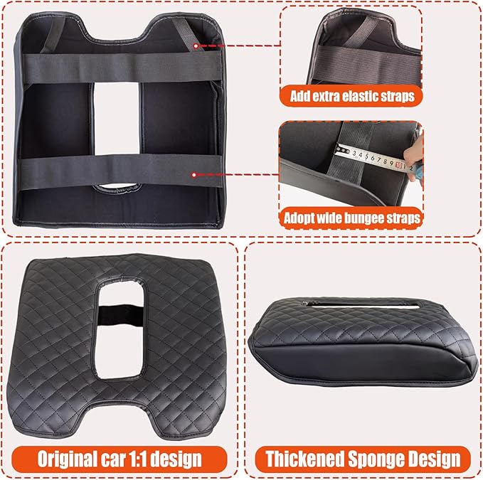 Center Console Cover for Chevy Silverado & GMC Sierra 1500 2500 3500 2014-2018 & Tahoe Yukon Suburban 2015-2020, Scratch Resistance Armrest Cover Accessories, Bucket Console Only - Black