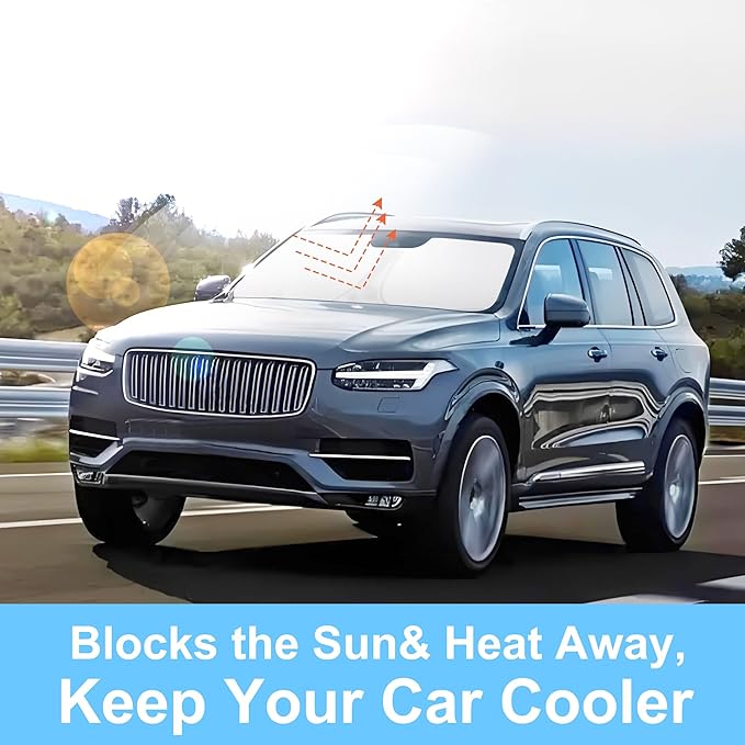 Windshield Sun Shade Custom Fit for 2016-2024 2025 2026 Volvo XC90 Accessories Foldable Sunshade Sun Blocker Protect Car from Sun Rays & Heat Damage Keep Car Cooler
