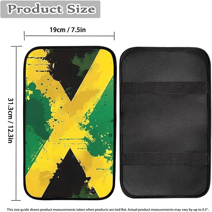 Auto Center Console Pad, Universal Car Armrest Seat Box Cover,Jamaican Flag Auto Armrest Cover Protector for Most Vehicle, SUV, Truck