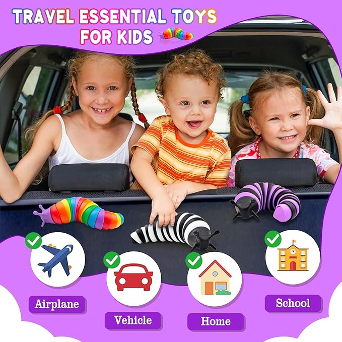 Cevioce Fidget Slug Toy 3Pcs Autism Sensory Toys for Autistic Children Airplane Car Travel Essential Toys Gifts for Kids Toddlers Girls Boys Slug Fidget Toys for Kid Adult Easter Basket Stuffers
