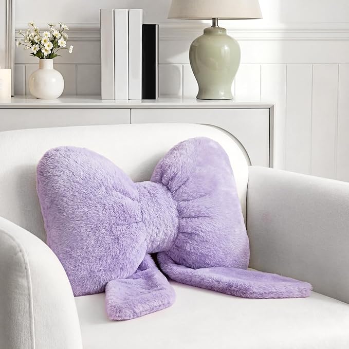 Macarrie 2 Pcs Car Neck Pillow Plush Butterfly Bow Car Headrest Pillow Comfortable Seat Neck Support Cute Head Rest Accessories for Driving Travel Driver Chair Girl Style Interior Decor (Purple)