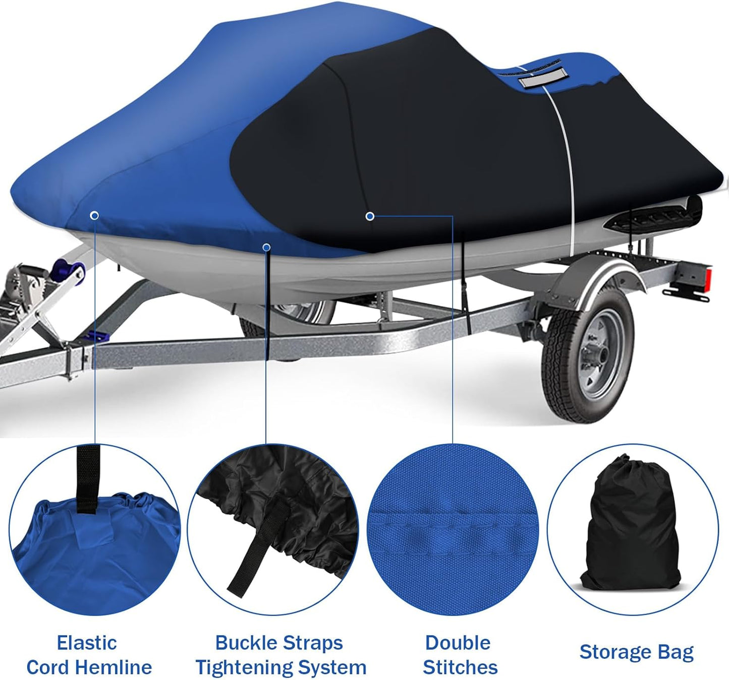 iCOVER Personal Watercraft Cover- Water Proof Heavy Duty Trailerable Jet Ski Covers for Seadoo Kawasaki Yamaha Wave Runner, Fits PWC Models Up to 125in Long