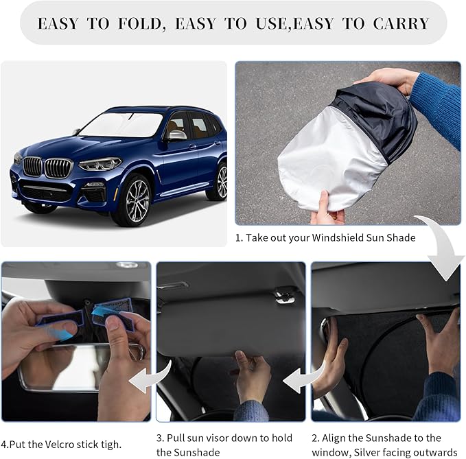 Sun Shade Sunshade for BMW X3 2018-2025 2026 Windshield Cover, 4-Layer Front Window Shade Custom fit X3 Base, xDrive28i, xDrive35i, M Sport SUV Sun Visor 240T Shade Blocks UV Rays Car Accessories