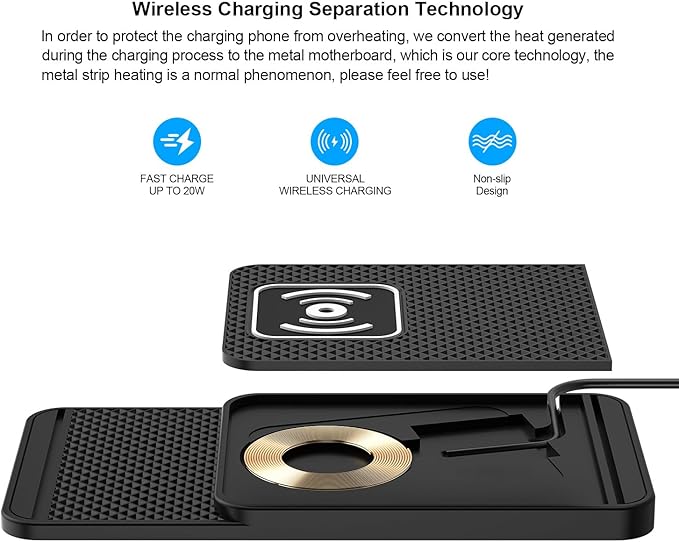 Wireless Charging Pad for Car for VW Tiguan L/Tiguan X 2017-2021 2022 2023-pr, 20W Fast Qi Car Ultra-Slim Wireless Charger Mat Non-Slip Silicone Dashboard Charging Pad,USB