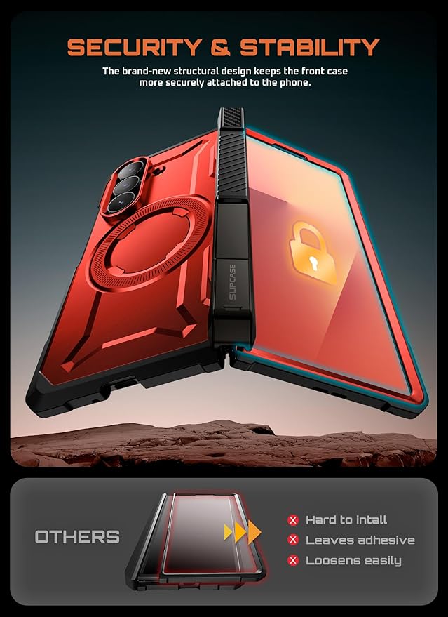 SUPCASE for Samsung Galaxy Z Fold 7 Case with Kickstand (UB Grip), [Compatible with MagSafe] [Built-in Tempered Glass Screen Protector] [Hinge Coverage] Military-Grade Protection Phone Case (Ruddy)
