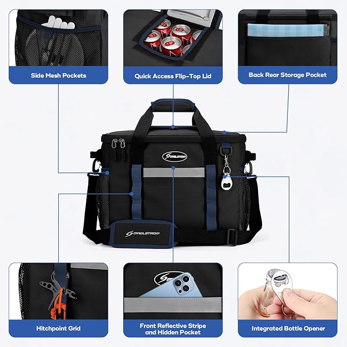 Maelstrom Collapsible Soft Cooler Bag,35/55/75 Cans Beach Cooler with Flip Top Lid, Ice Chest, Leakproof & Portable for Beach, Camping, Road Trips & Grocery Shopping