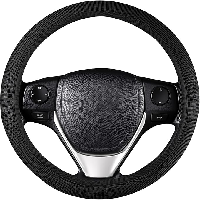 Black Mesh Steering Wheel Cover, Universal 15 inch, Elastic Stretch Microfiber Breathable Ice Silk Cover, Anti-Slip, Odorless, Sweat Absorption, Warm in Winter and Cool in Summer