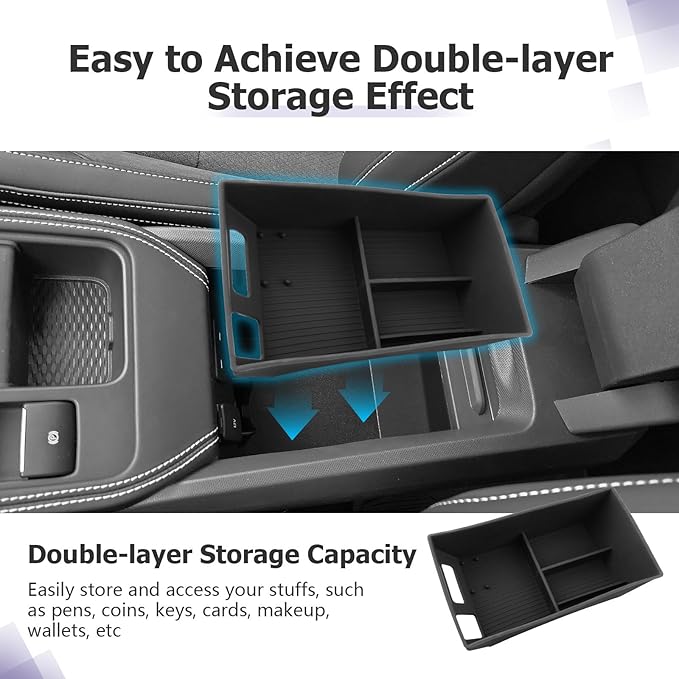 LUWU 2025 Mustang Mach E Center Console Organizer for 2025 Ford Mustang Mach E Select/Premium/GT Accessories Armrest Console Storage Box Glove Organizer Tray Silicone Material 2-Pack (Black)