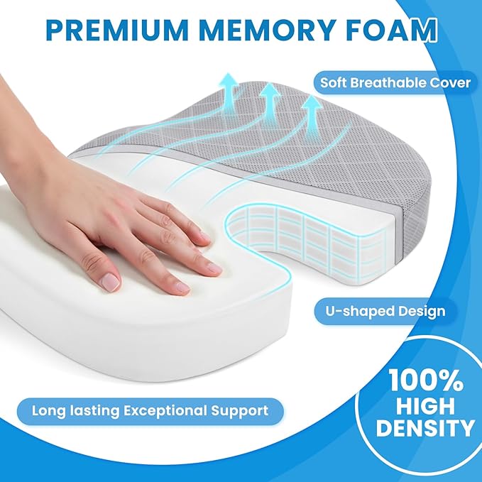 TushGuard Office/Car Seat Cushion, Non-Slip Sciatica & Back Coccyx Tailbone Pain Relief Chair Pad, Memory Foam Butt Pillow for Computer Desk, Wheelchair, Driving (Light Grey, XX-Large)
