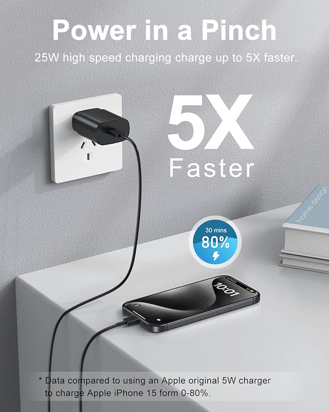 Type C Charger Fast Charging, 2Pack [10FT&6FT] Long USB C Cable with 25W Phone Super Fast Charger Block Compatible with Galaxy S25/S24/Plus/Ultra,iPhone 15/16/17/Air/Plus/Pro Max