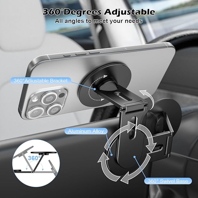 CloudValley Magnetic Phone Holder for Tesla Model Y/3, Foldable Hidden Tesla Phone Mount Fit for iPhone 17/16/15/14/13 seirs, PC Monitor, Compatible with Magsafe Car Mount for Tesla Accessory, Black