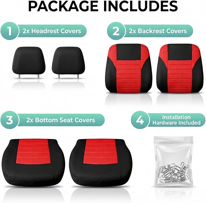 FH Group Automotive Car Seat Covers Front Set Premium 3D Air Mesh Front Seat Covers, Airbag Compatible Universal Fit Interior Accessories for Cars Trucks and SUVs - Red