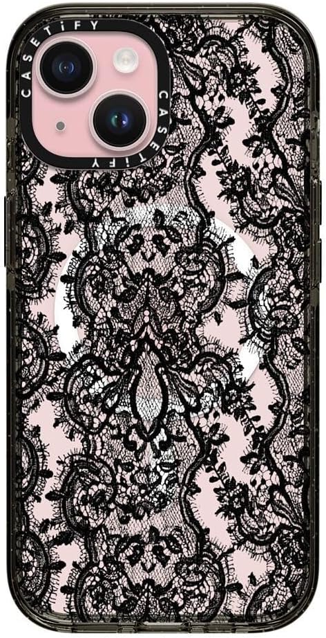 CASETiFY Impact Case for iPhone 15 [8.2ft 4X Military Grade Drop Protection/Compatible with Magsafe] - Lace Pattern - Clear Black