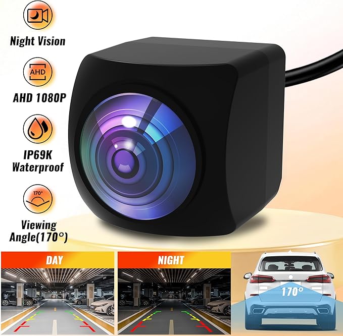 AHD 1080P License Plate Backup Camera - Car Reversing Camera with Clear Night Vision & IP69K Waterproof -170 Degree Wide Angle Rear View Camera - for Vehicle Car Truck SUV RV Reverse Parking