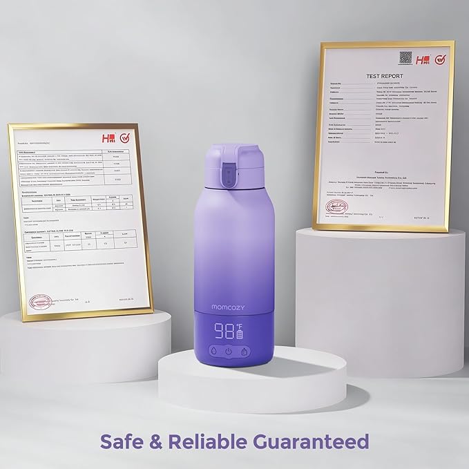Momcozy Portable Bottle Warmer for Travel – Dual Heating Modes for Breast Milk & Water, Portable Milk Warmer with Fast Heating & Long Battery Life, 17 Ounces Large Capacity, Purple