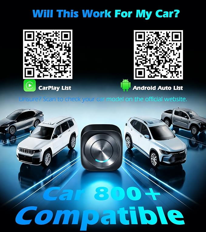 KAIY Wireless CarPlay Adapter for iPhone, 2-in-1 Android Auto Wireless Dongle for Wired Cars, Compatible with Apple CarPlay & Android Auto, No Lag USB A/C Plug & Play Stable Connection