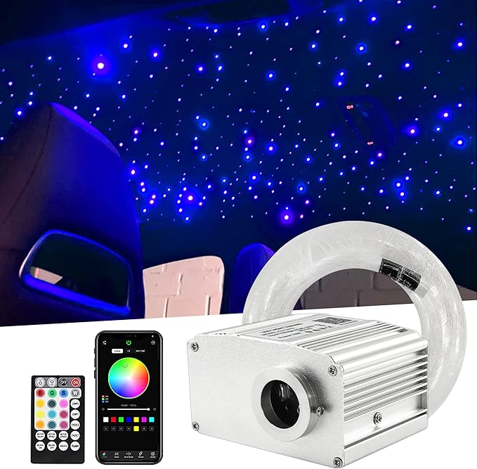 ATOKEE 10W Starlight Headliner Kit 250pcs 0.03in 9.8ft, Twinkle + Sound Activated Fiber Optic Star Roof Lights for Car Use with APP/Remote