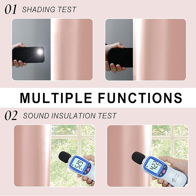 XWZO 100% Blackout Curtains with Tiebacks- Double Layer Total Shading Window Treatment Thermal Insulated Lined Drapes with Grommets for Bedroom/Patio Door, Blush Pink, W52 x L54, Set of 2 Panels