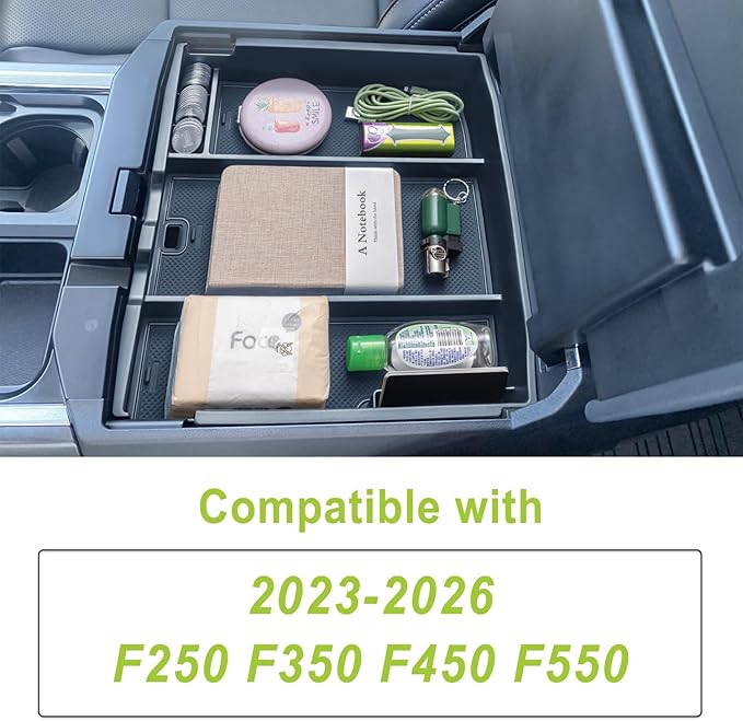 PIMCAR Full Center Console Organizer Tray for 2023-2026 Ford F250 F350 F450 F550 Super Duty, Truck Storage Insert with Non-Slip Pad (Full Console w/Bucket Seats ONLY) Not for Work Surface Console