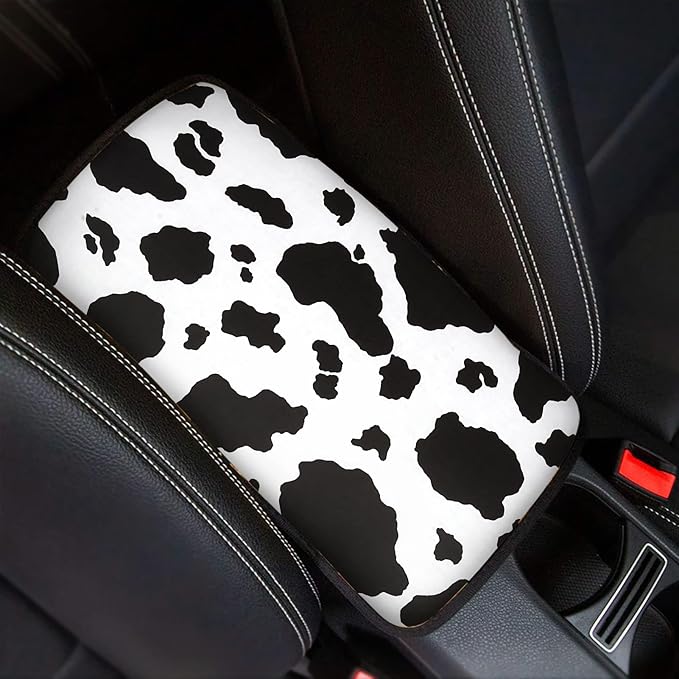 Dreaweet Stylish Cow Print Auto Center Console Pad,Car Armrest Pad Car Armrest Seat Box Cover Protector for Most Vehicle, SUV, Truck, Car