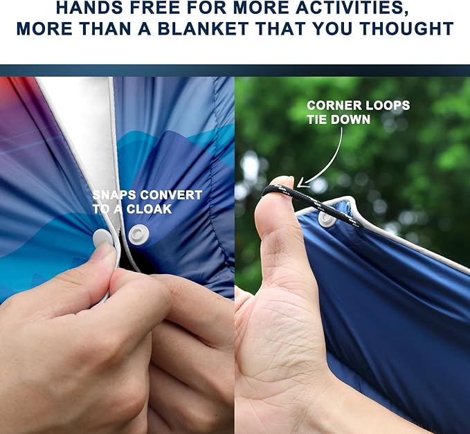 zzlamb Camping Blanket for Cold Weather,Outdoor Puffy Blanket Portable Down Alternative,Windproof Warm Cloak with Snaps,Cozy Quilt Backpacking Picnic RV Travel Plane Car Hammock Beach Climbing