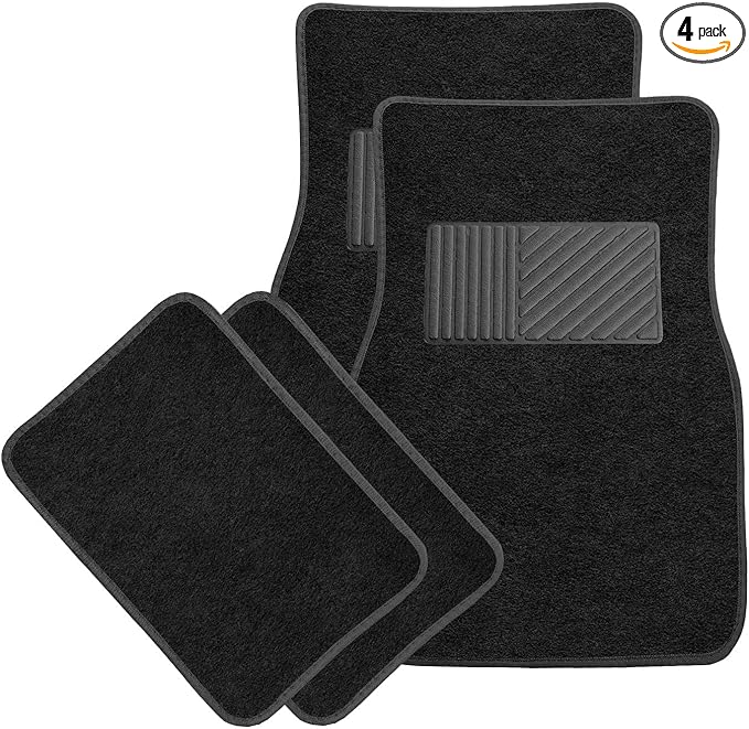 Sun Walker 4 PCS Car Floor Mats, Waterproof Anti-Slip Front & Rear Car Carpets with Driver Heel Pad, All Weather Floor Protective Pads Universal for SUVs Trucks Sedans Vans (Black)