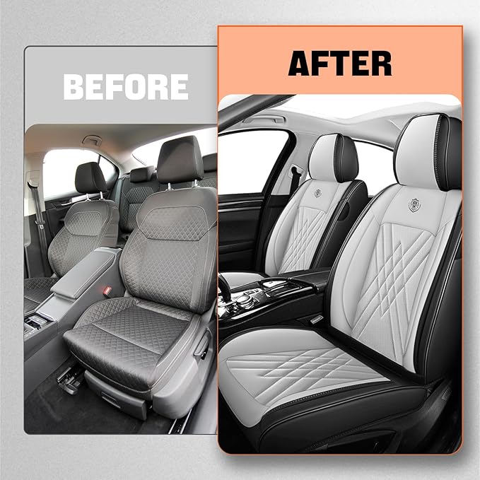 Car Seat Covers Compatible with Toyota Camry 2012-2026 Durable Waterproof Automotive Seat Covers Stretchable Fabric Material, Airbag Compatibility, Premium Nappa Leather(Black White, 2 Pcs Front)