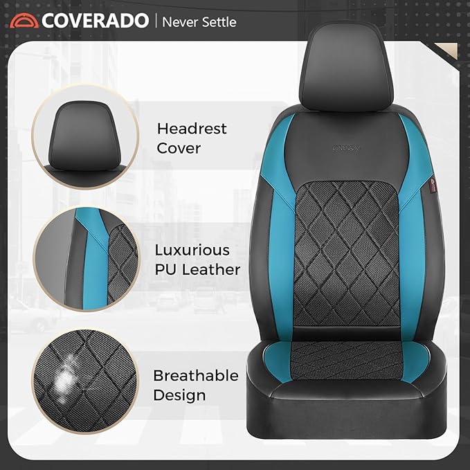 Coverado Car Seat Covers, Front Seat Covers, 2 Front Automotive Seat Cover, Mesh Breathable Seat Protectors, Universal Fit for Most Cars