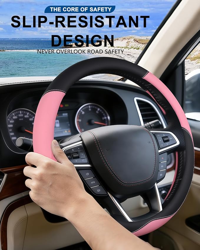 Heavy-Duty Steering Wheel Cover for RV Trucks & Campers - Non Slip Covers, Steering Wheel Grip for Motorhomes & Recreational Vehicles, Fits Oversized 15.5-16 Inch Wheels (Pink)