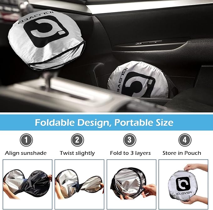 IC ICLOVER Car Windshield Sunshade with Pet Design, Cute Cartoon Design Front Auto Car Windshield Sun Shade Folding Silvering Sun Visor - UV Coating for UV Ray Deflector (Dog & Cat) - Small