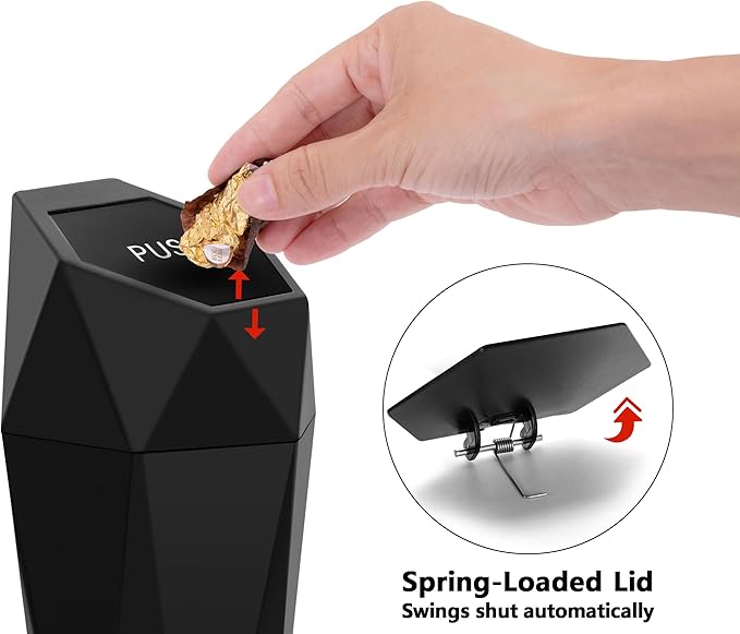 Ginsco Car Trash Can Cup Holder, 2 Pack Mini Car Trash Can with Lid, Car Accessories for Interior, Leakproof Small Trash Cup for Car, Home with Additional 2 ABS Hooks and 90pcs Trash Bags Black Golden