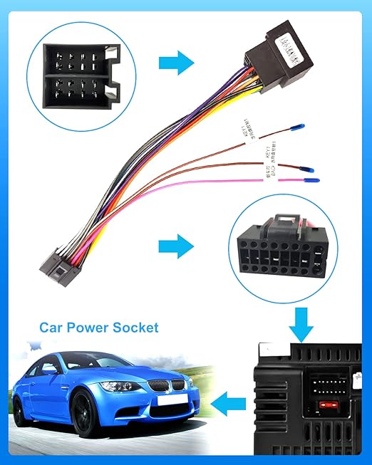 Hikity 16 Pin Wiring Harness ISO Adapter for Android Car Radio Universal ISO Standard Female Radio Connector with Steering Wheel Control Cables and Reverse Gear