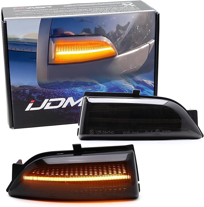 iJDMTOY Black-Out Smoked Lens Amber LED Dynamic Sequential Blink Side Mirror Turn Signal Light Assembly Kit Compatible With Ford 2019-2023 Ranger Lariat Chrome Housing ONLY