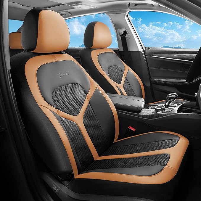FLORICH Car Seat Covers Front Seat, Universal Seat Cover 2 Seats, Automotive Seat Covers with Mesh Leather, Waterproof Car Seat Protector, Breathable Car Seat Cushion for Most Car SUV Truck Orange