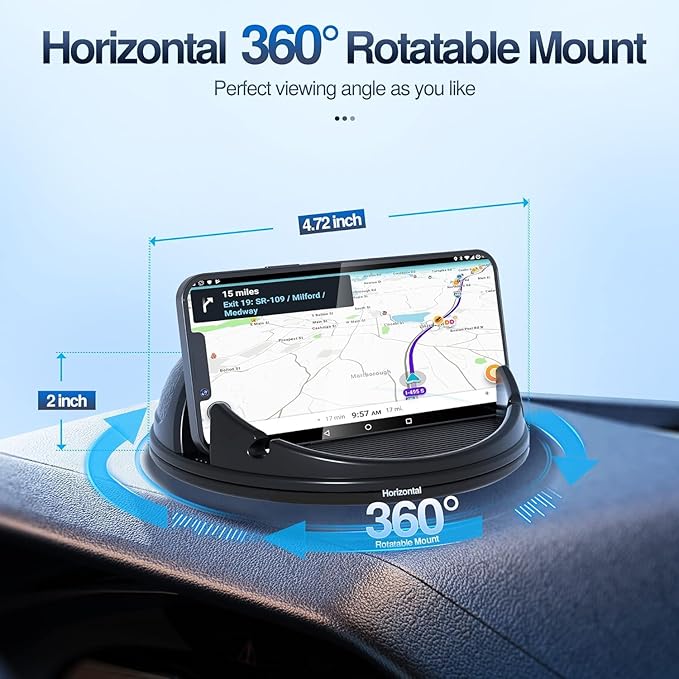 Loncaster 2 Pack Car Phone Holder Mount, [Horizontal 360° Rotatable] Silicone Phone Mount for Car Dashboard, Hands Free Cell Phone Holder Compatible with iPhone 16 15 14 13 12 Pro Max