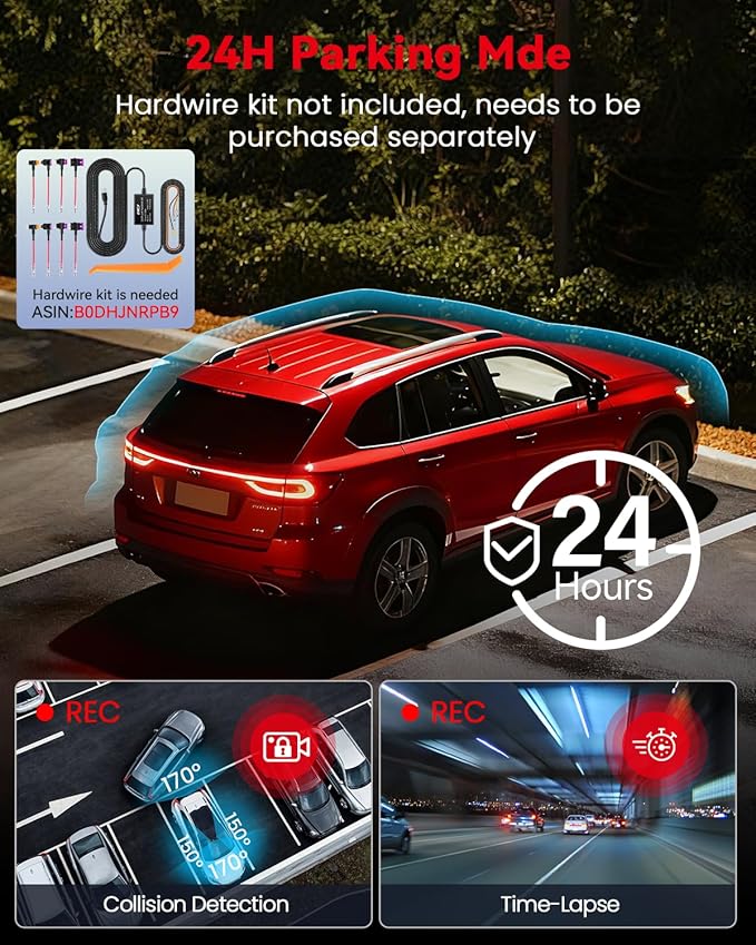 N5 PRO 4K 4 Channel Dash Cam, 360° All-Around View, 1080P Rear and Inside, 5G WiFi 6 - Up to 10MB/s, Built-in GPS, 8 IR Night Vision, G-Sensor, 24H Parking Mode, Free 128GB SD Card Included