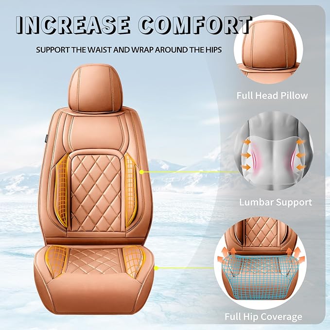 Fit Tucson Car Seat Covers Compatible with Hyundai Tucson 2010-2026, Premium Leather Breathable, Wear Resistant, Airbag Compatible, All-Weather Protection & Full Coverage, 2 Front Seat Brown