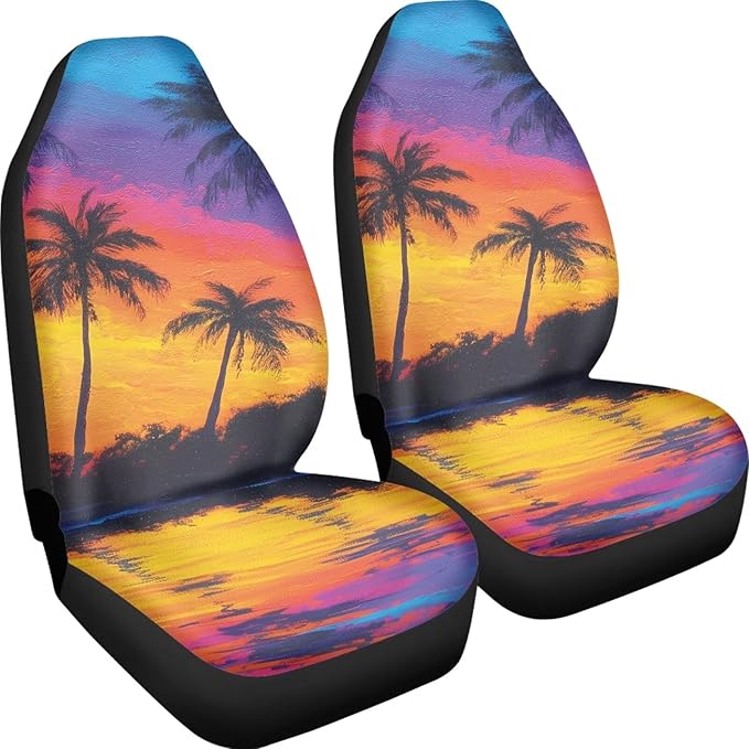 Hawaiian Tropical Palm Tree Print Car Seat Cover for Men Women Soft Breathable Automotive Interior Protector Universal Fit for Car SUV Sedan Truck