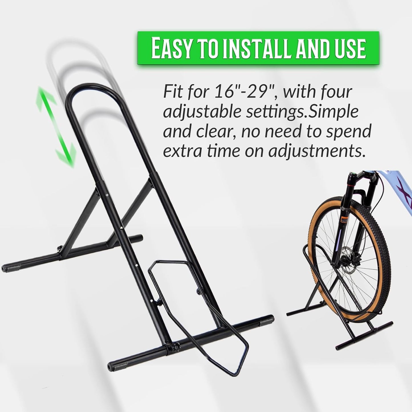 Folding Bike Floor Stand Rack, Portable Storage Bicycle Parking Rack for Garage/Home, Indoor Bike Stand Fit 16”-29” Mountain Road Bikes (2)
