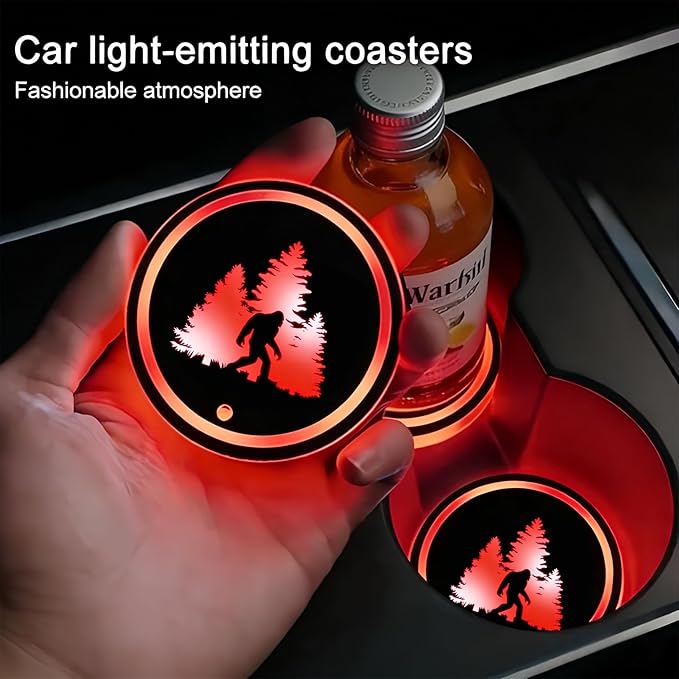 Sports LED Cup Holder Lights for Car,2Pcs LED Light Up Cup Holder Coasters with USB Charging 7 Colors 3 Modes,Waterproof Interior Atmosphere Lamp,Car Decor Accessories Sports Gifts for Women Men