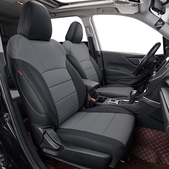 coverdream Forester Car Seat Covers Custom Fit for 2009-2013 Subaru Forester Seat Covers,Rear Seat W/Cup Holder,Full Coverage Waterproof Leather Seat Protector(Full Set,Black/Gray)