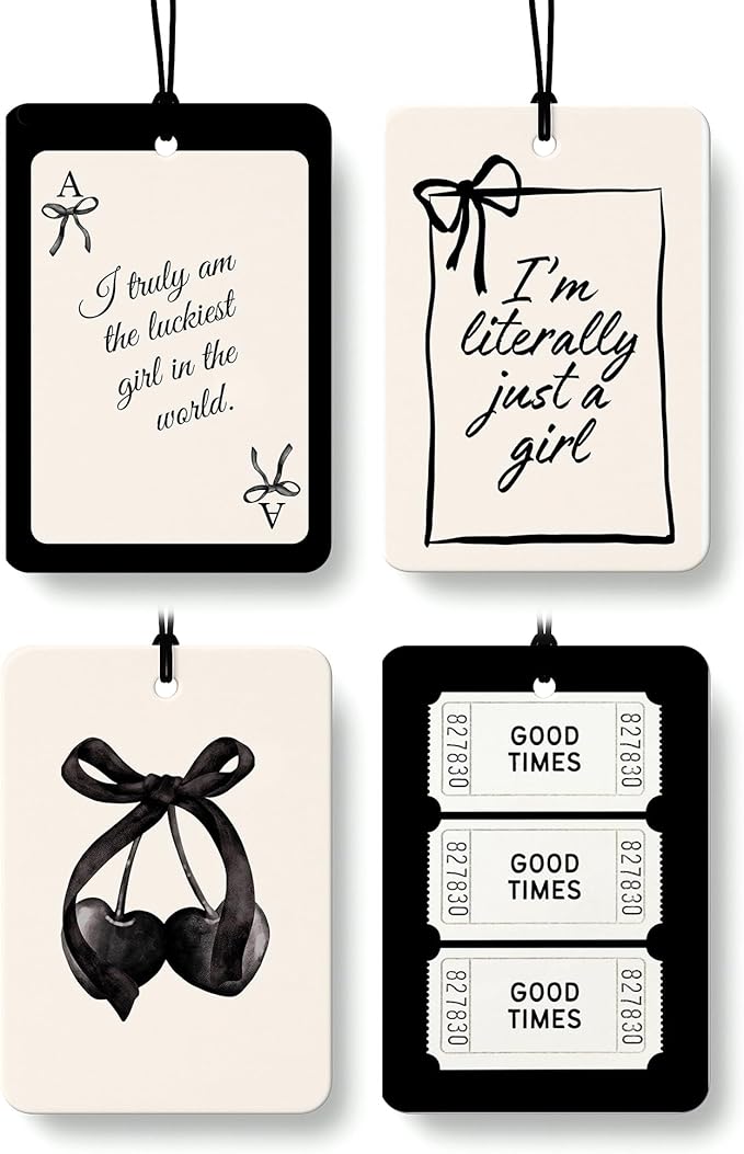 Retro Coquette Black Cologne Car Air Freshener 4 Pcs, Preppy Girly Bow Poker Cherry Ticket Hanging Air Freshener for Cars Bathroom Dorm Books Decor, Vintage Accessories Gifts for Women Girls