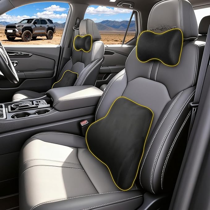 Car Neck & Lumbar Support Pillow Set for Honda Pilot, Soft Memory Foam Headrest & Back Cushion, Ergonomic Comfortable Seat Support for Daily Driving and Long Trips Car Interior Accessories