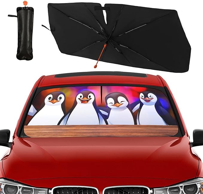 Socira Funny Penguin Car Windshield Sun Shade Umbrella Foldable Sunshade for Front Window Auto Windshield Sunshade Covers Car Accessories Protect from Sun Rays Heat 57'' X 30''