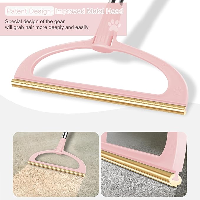 Carpet Rake for Pet Hair Removal, Reusable Pet Hair Removal Tool 56” Adjustable Long Handle Pet Hair Removal Broom, Cat Dog Hair Remover Carpet Brush Scraper for Rugs, Mats, Couch