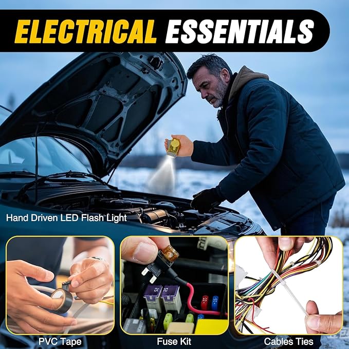 Nilight Car Emergency Kit with Jumper Cable Air Compressor Tire Repair Essential Tools First Aid Alligator Connector Electrical Kit for Travel Camping Outdoor Cars Truck SUV RV