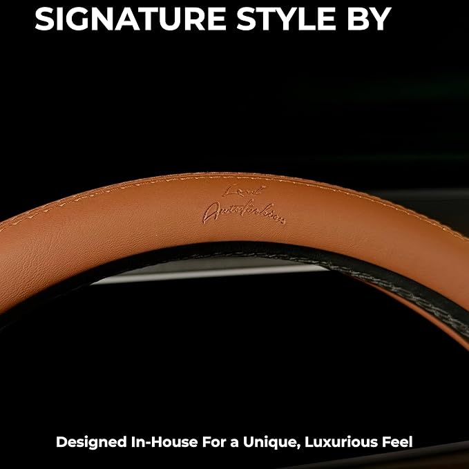Lord Autofashion Steering Wheel Cover – PU Leather, Non-Slip Rubber Inner, All-Season Comfort – 14.5–15 Inch (Tan 9366)