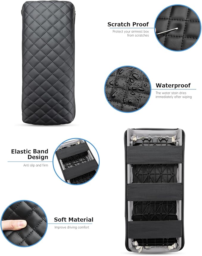 INTGET Center Console Cover for 2004-2009 Toyota Prius Accessories Leather Middle Armrest Cover Pad Car Interior Arm Rest Lid Protector Cushion (Black Stitches, Cushion)